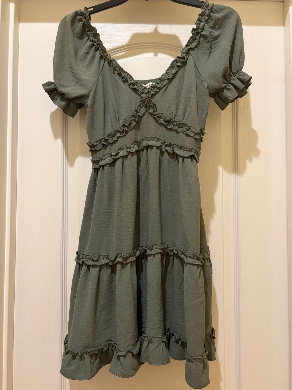 Olive Green Ruffle Midi Dress
